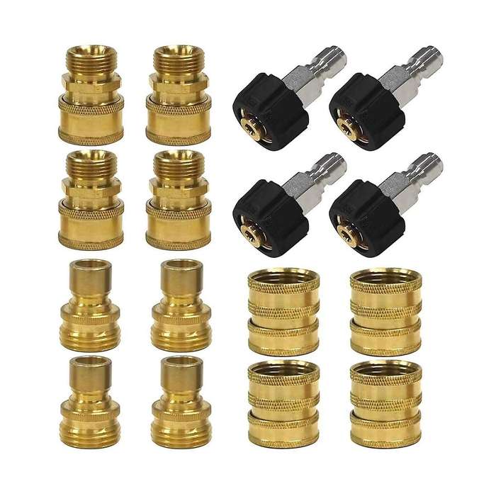 16pcs Pressure Washer Adapter Set, Quick Disconnect Kit, M22 Swivel to 3/8 Inch Quick Connect, 3/4 I