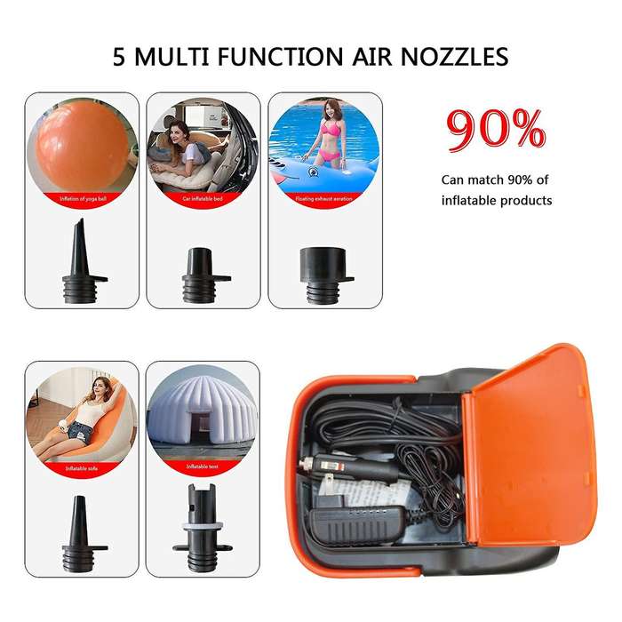 16PSI Intelligent Double Stage Air Pump with 6PCS Nozzles LCD Display 6000MAh Electric Pump Support