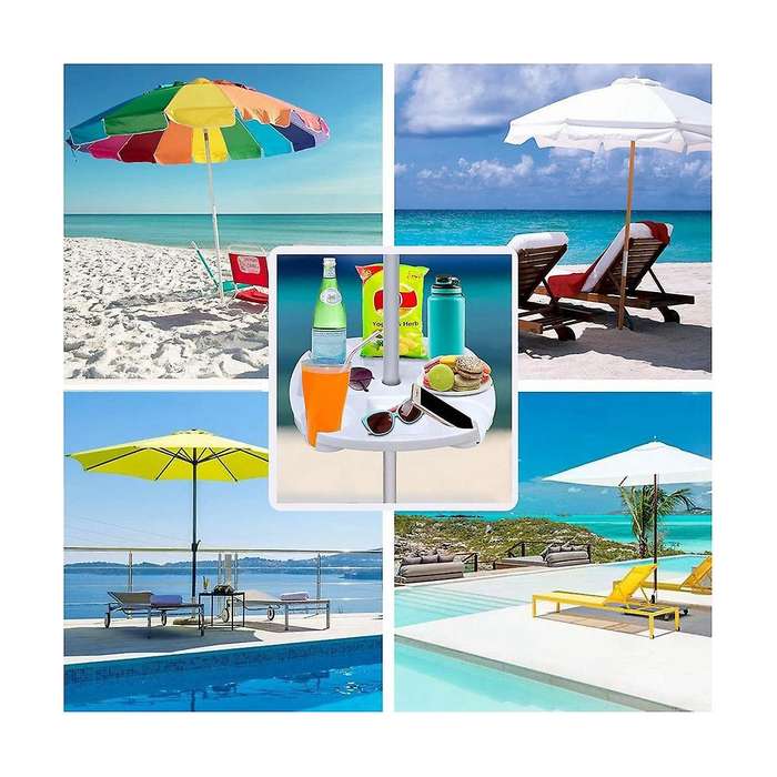 17 Inch Beach Umbrella Table Tray with Cup Holders & Snacks Compartments for Beach, Garden & Swimmi