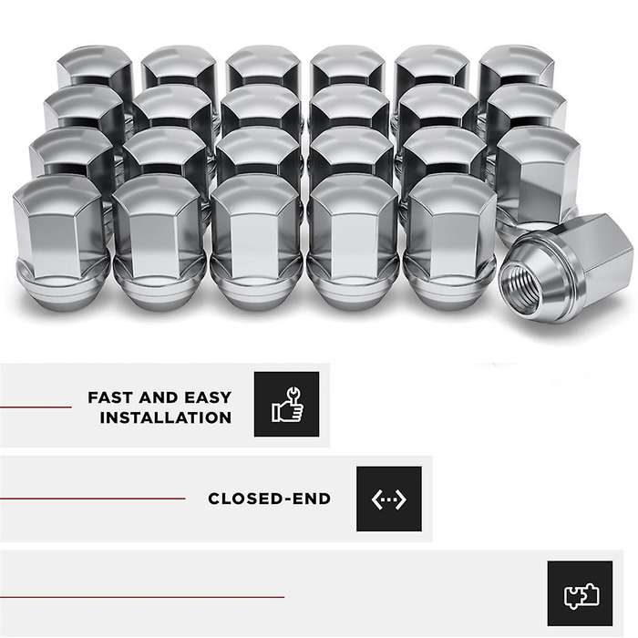 1709D-24AM Solid Piece Chrome M14x1.50 Duplex Bulge Lug Nut for Select ///Ram, 24 Pack