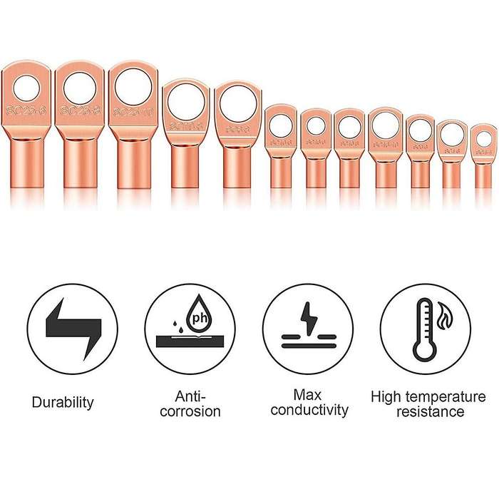 170Pcs Battery Cable Ends Battery Wire Lugs Eyelets Tubular Ring Terminal Connectors for AWG4, AWG6,