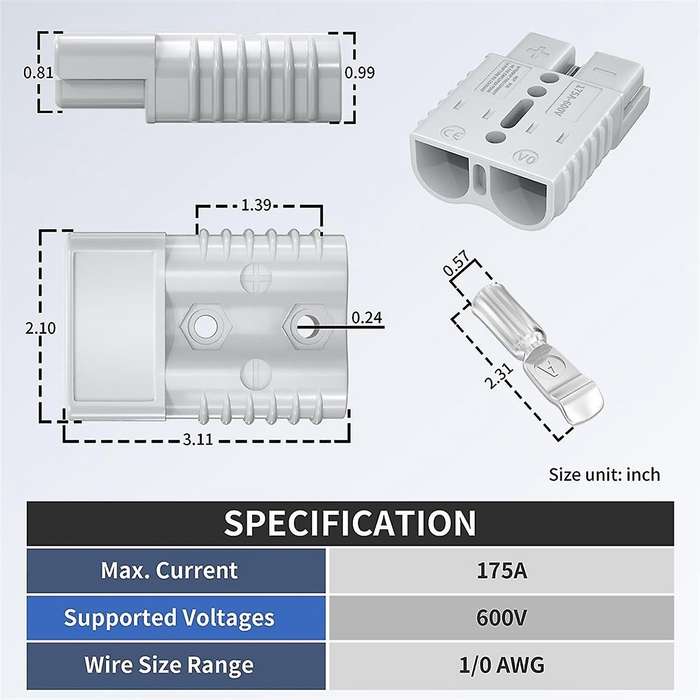 175Amp Battery Quick Connect/Disconnect Connector, Wiring Harness Plug Connector Kit for Car Winch T