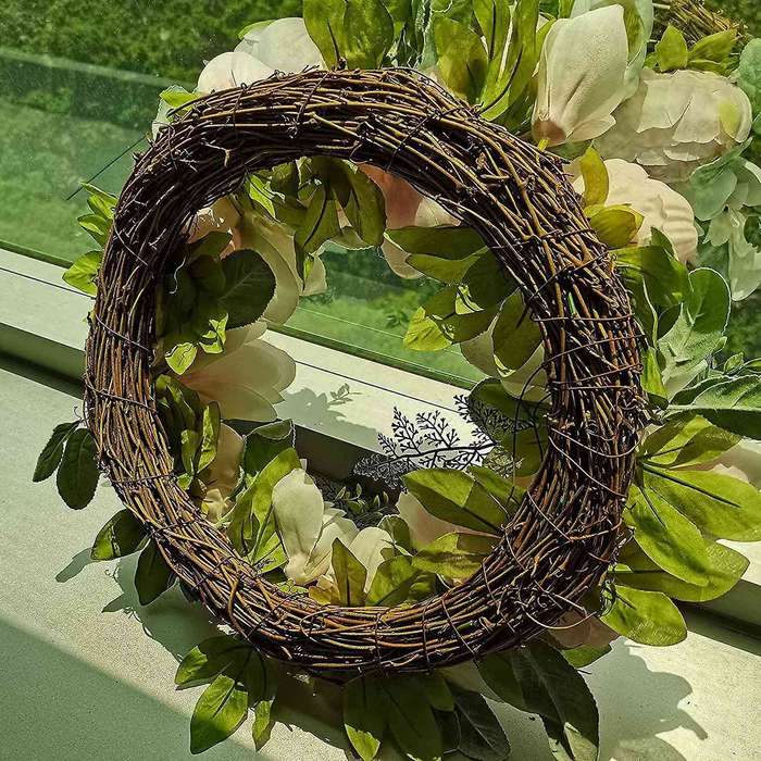 18 Inch Door Wreath Peony Magnolia Flower Wreaths Spring Summer Front Door Artificial Wreath(White)