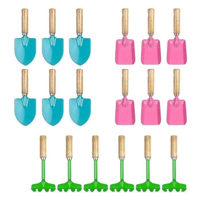 18 Pcs Mini Garden Plant Tool Set, Colorful Metal Garden Hand Shovels & Square Spade & Rake, Garden