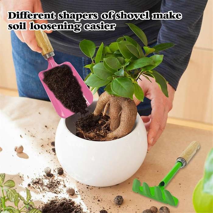 18 Pcs Mini Garden Plant Tool Set, Colorful Metal Garden Hand Shovels & Square Spade & Rake, Garden