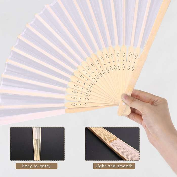 18 Pieces White Handheld Fans Cloth Fans Bamboo Folding Fans for Wedding Decoration, Church Wedding