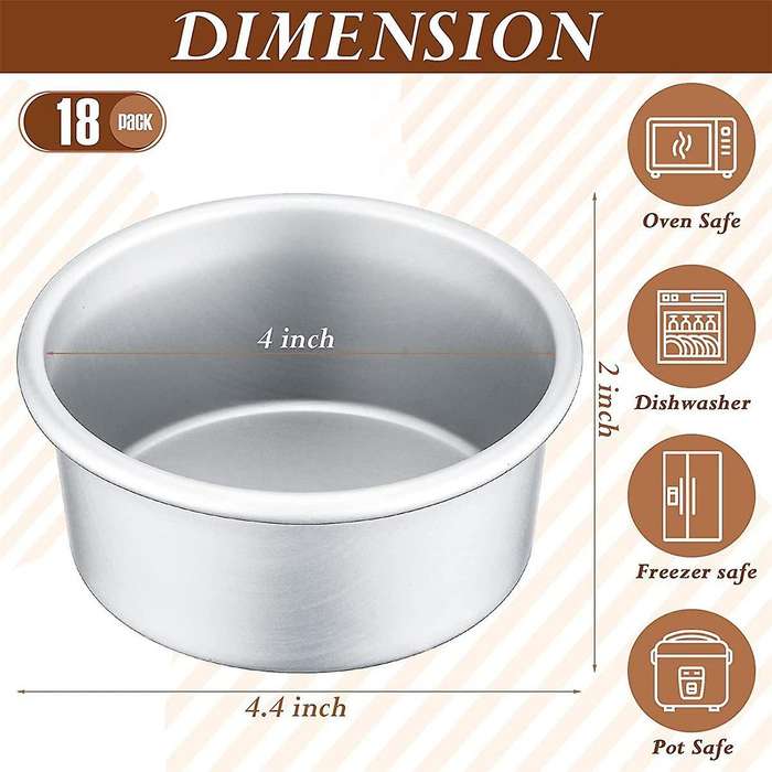 18 Pieces 4 Inch Small Cake Pan Mini Round Cake Pans for Baking Cake Pans Cheese Cake, Pizza, Quich