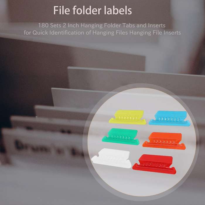 180 Sets 2 Inch Hanging Folder Tabs and Inserts for Quick Identification Of Hanging Files Hanging F