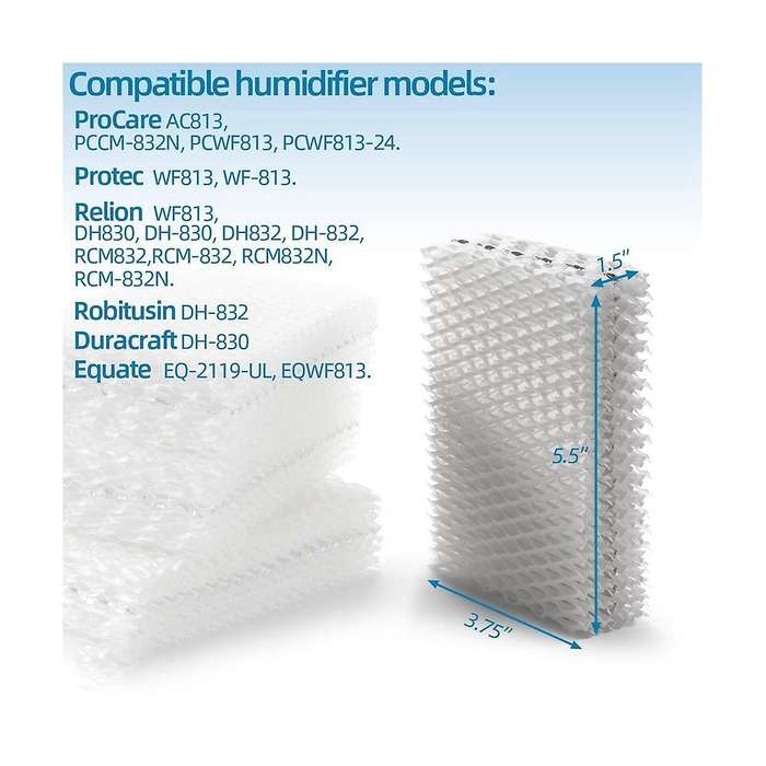 18pcs Wf813 Humidifier Filter Humidifier Wick Filter Replacement Compatible for Relion Rcm-832 Rcm-