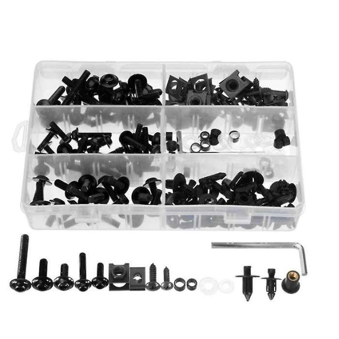 198Pcs Universal Motorcycle Fairing Bolt Screw Fastener Fixation for Mounting Kits Black
