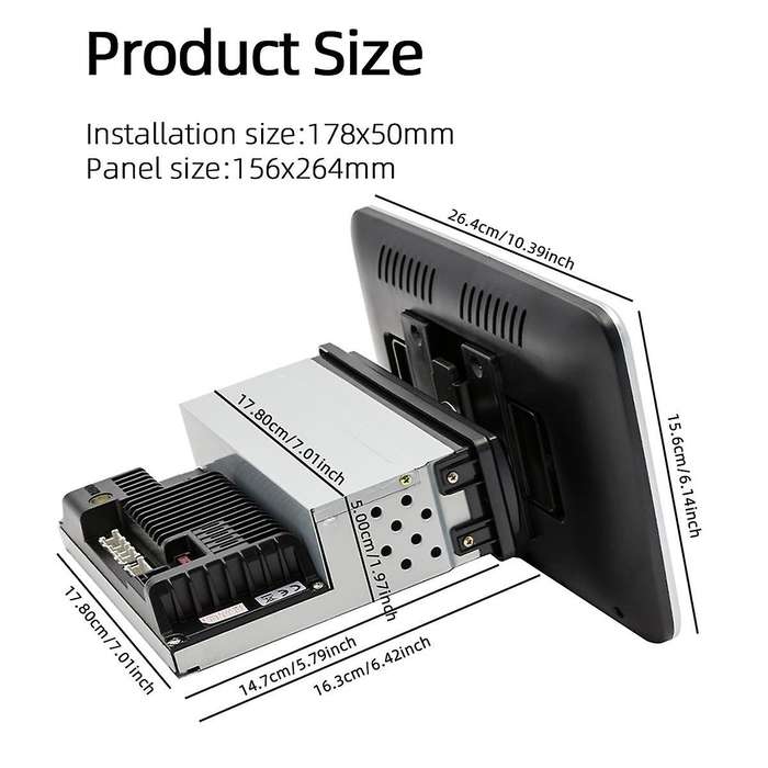 1Din Adjustable Rotatable Screen 2G+64G Car Multimedia Player 10.1Inch Android 13 Wireless CarPlay A