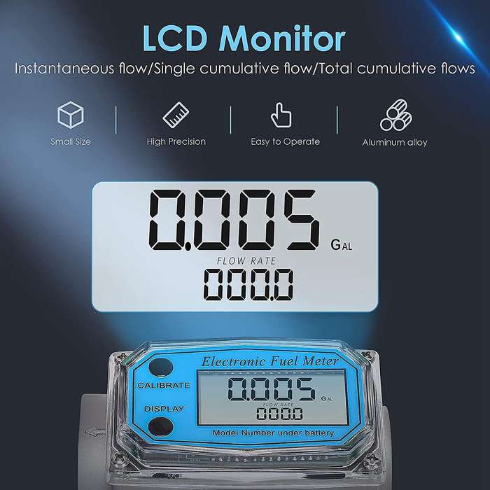 1Inch Digital Turbine Flowmeter Digital LCD Display with NPT Counter Fuel Flowmeter for Measuring En