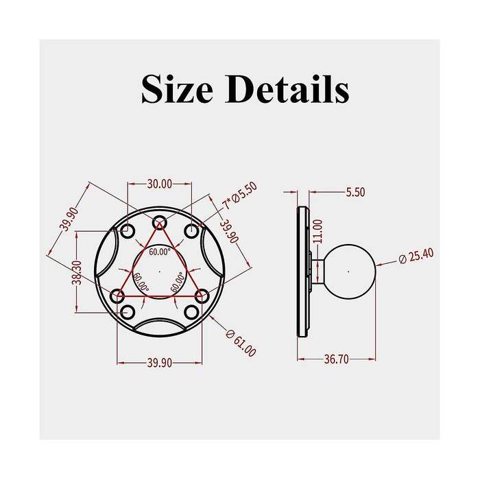 1Inch Ball Mount Base with Aluminum Alloy AMPS Hole Round Plate & 1Inch TPU Ball Adapter for RAM