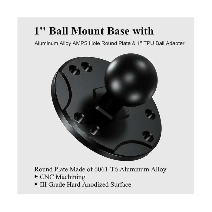 1Inch Ball Mount Base with Aluminum Alloy AMPS Hole Round Plate & 1Inch TPU Ball Adapter for RAM