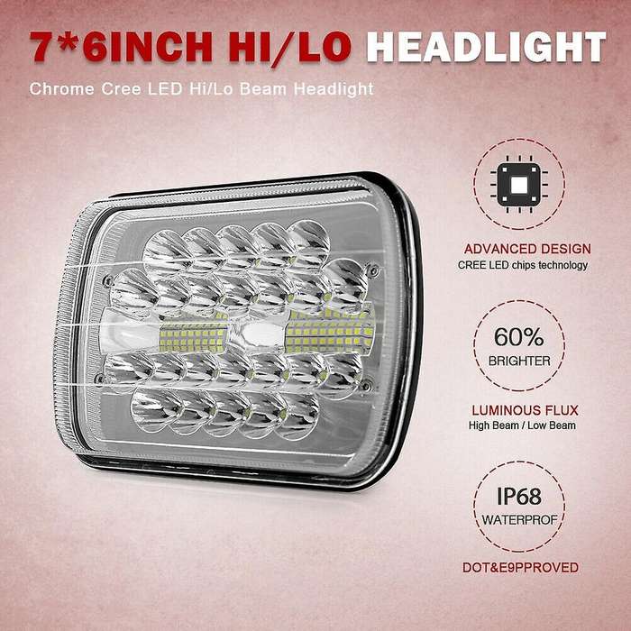 1Pair 150W 5X7 Inch 7X6 Inch LED Headlights Hi-Lo Beam Crystal Clear Sealed for Truck