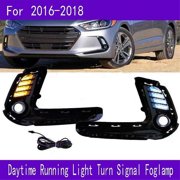 1pair Auto Led Drl for 2016-2018 Fog Lights Cover Daytime Running Light Turn Signal Foglamp
