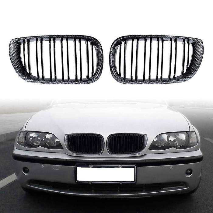 1Pair Car Carbon Gloss Black Dual Line Front Kidney Grilles for E46 4 Door 3 Series 2002-2005 Car Ac