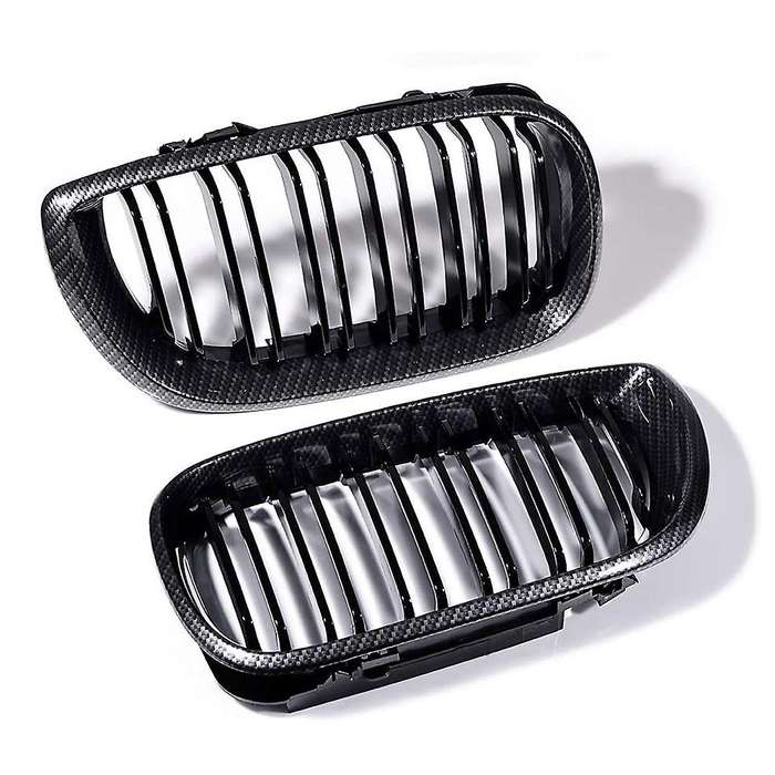 1Pair Car Carbon Gloss Black Dual Line Front Kidney Grilles for E46 4 Door 3 Series 2002-2005 Car Ac