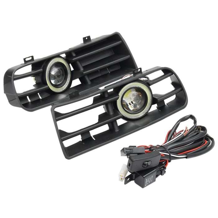 1Pair LED Fog Lights Angel Eyes Lamp Car Front Bumper Grille Grill Cover with Wire Kit for Golf MK4