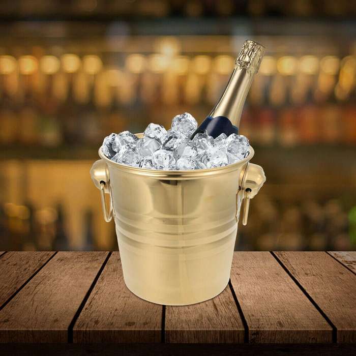 1pc 3l Stainless Steel Ice Bucket Thick Head Ice Bucket Party Ice Bucket (gold)