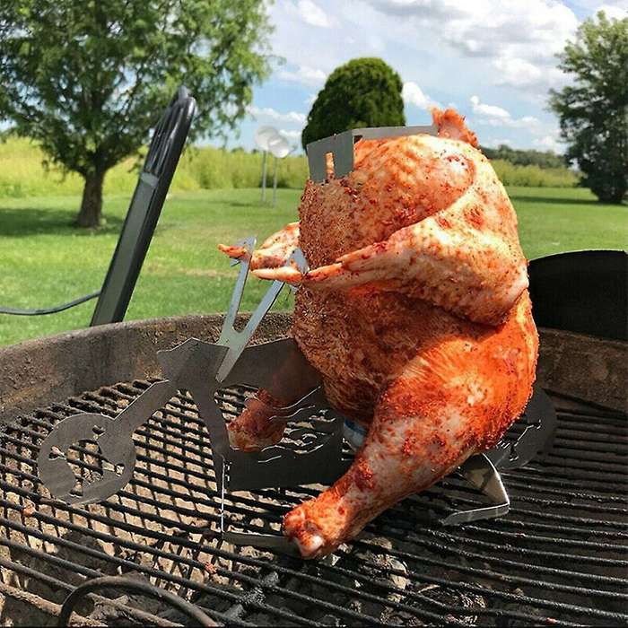 1pcs Camping Barbecue Supplies Chicken Stand Portable Beer Motorcycle Stainless Steel Bbq Oven Grill