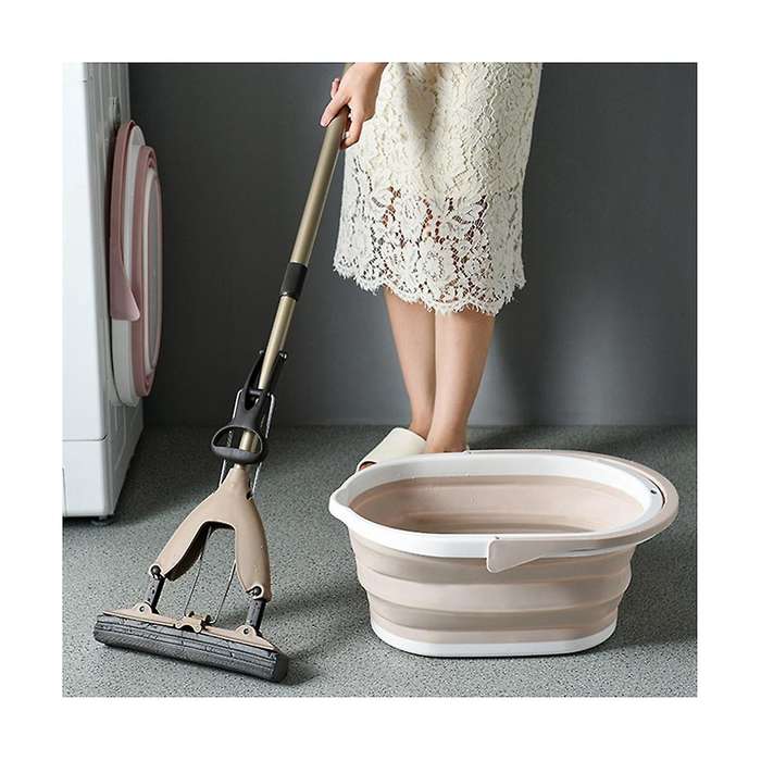 1pcs Khaki Foldable Water Bucket, Outdoor Cleaning Plastic Bucket, Clothing Storage Bucket, Debris S