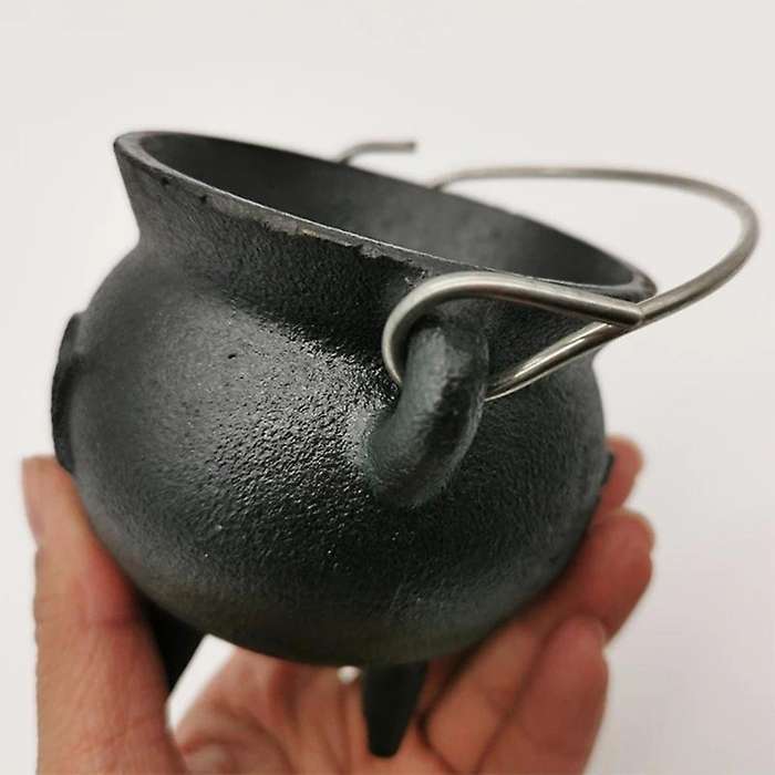 1Pcs Iron Cauldron with Lid Handle Moon Phase Witch Pot Incense Burning Pot for Spells Smudging Bles