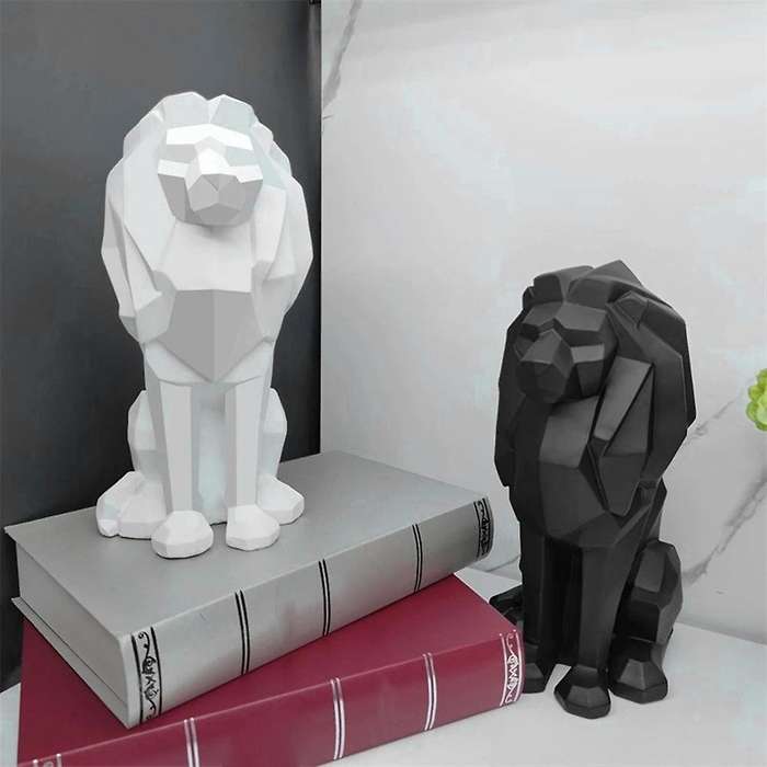 1Pcs Lion Statues Geometric Sculpture Ornaments Nordic Home Decor Resin Crafts Room Lion Model B