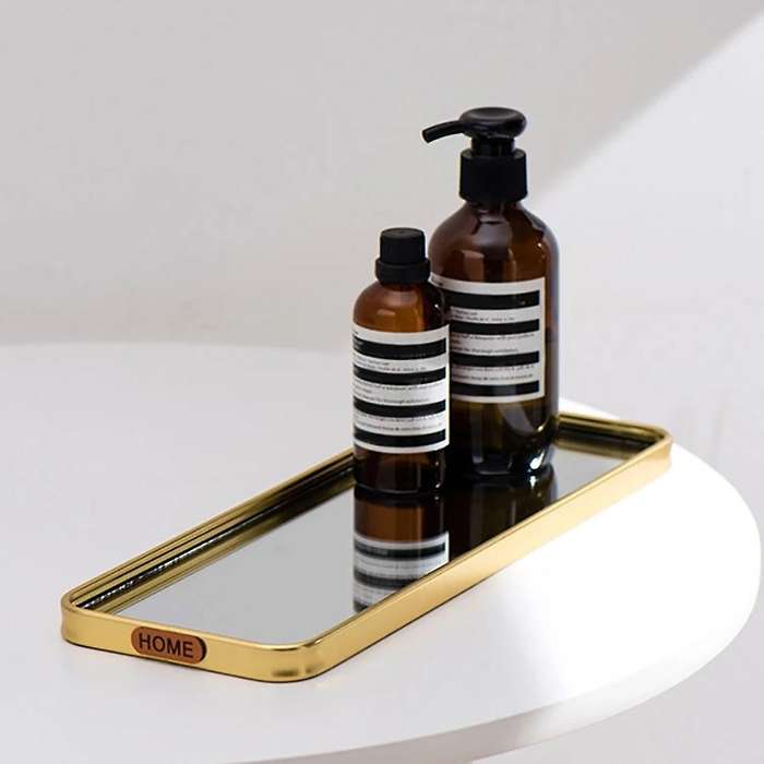 1Pcs Nordic Bathroom Organizer Mirror Jewelry Display Plate Geometric Mirror Tray Makeup Storage Mir