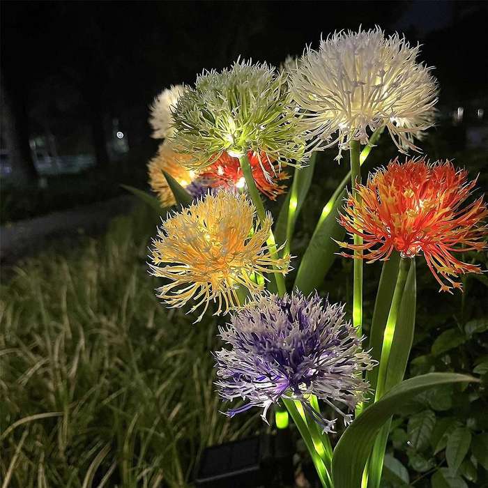 1PCS Solar Outdoor Lights Decorative,5 Head Solar Swaying Flowers IP65 Waterproof Solar Powered Lig