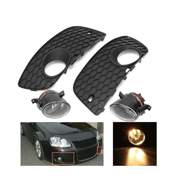 1set Fog Lamp+grilles Kit Driving Light for Golf Mk5/gli 2004-2009 Front Bumper Halogen Fog Lamp