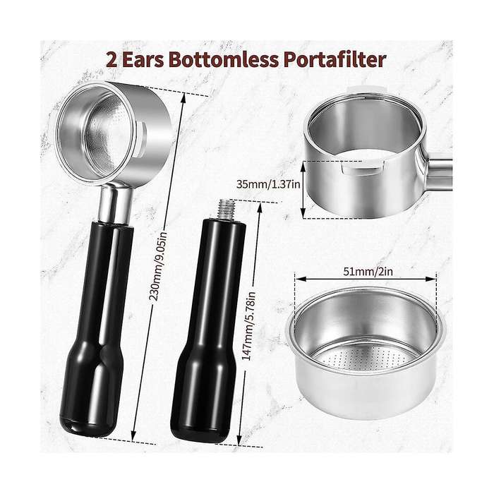 2 Ears 51mm Bottomless Portafilter with Filter Basket for Ecp3420/ec155/bco430/ec260 Espresso Machin