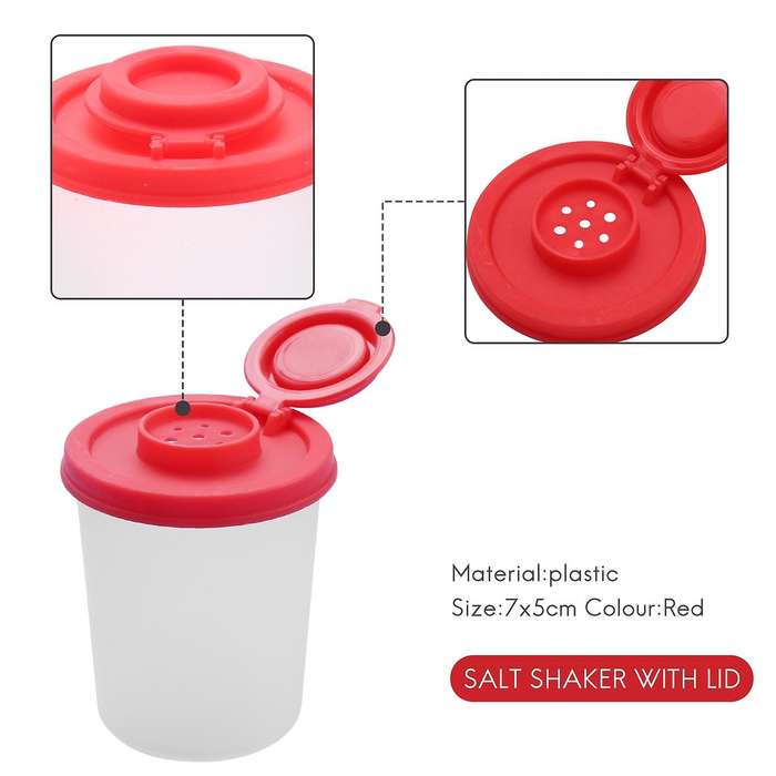 2 Medium Salt and Pepper Shakers Moisture Proof ,Salt Shaker with Red Covers Lids Plastic Airtight S