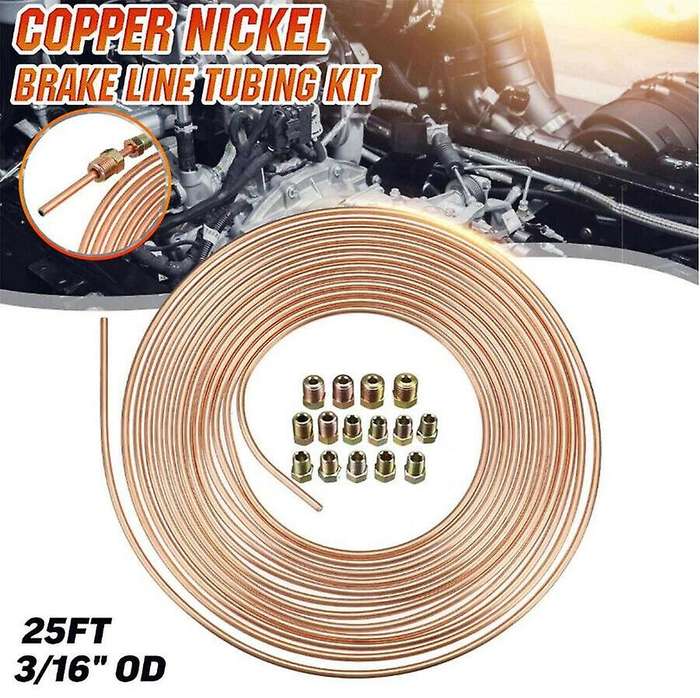 2 Pack 25ft Copper Nickel Brake Line Tubing Kit 3/16 Inch Od + 30pcs Fitting Nuts