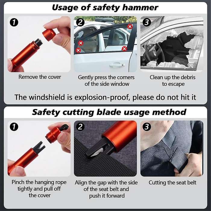 2 Pack Car Window Breaker Seatbelt Cutter Hammerdex, Safehammer Glass Breaker Car Window Breaker, fo
