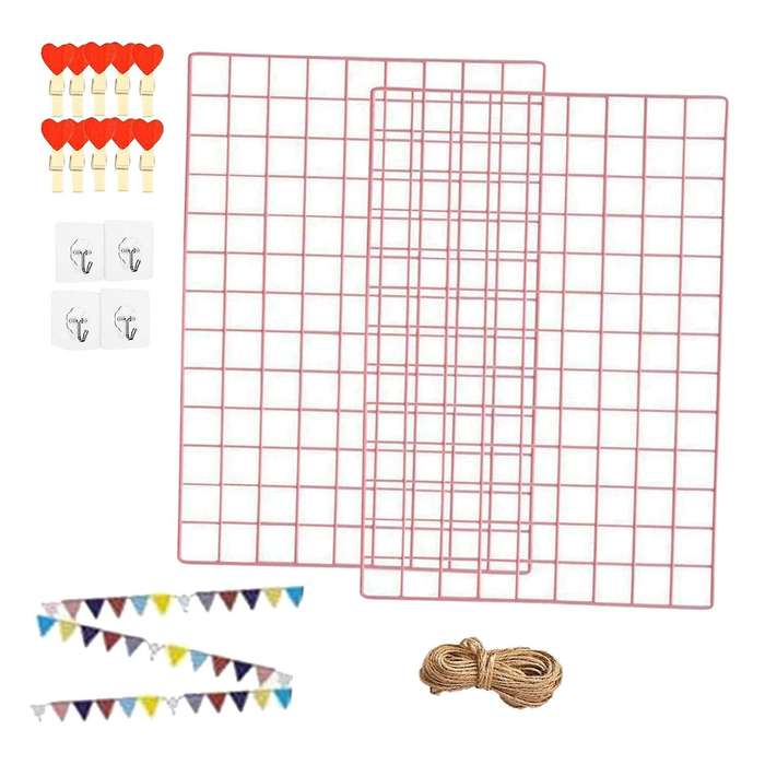 2 Pack Grid Wall Panels Metal Wire Wall Deco Hanging Picture Multifunction Photo Hanging Display Wal