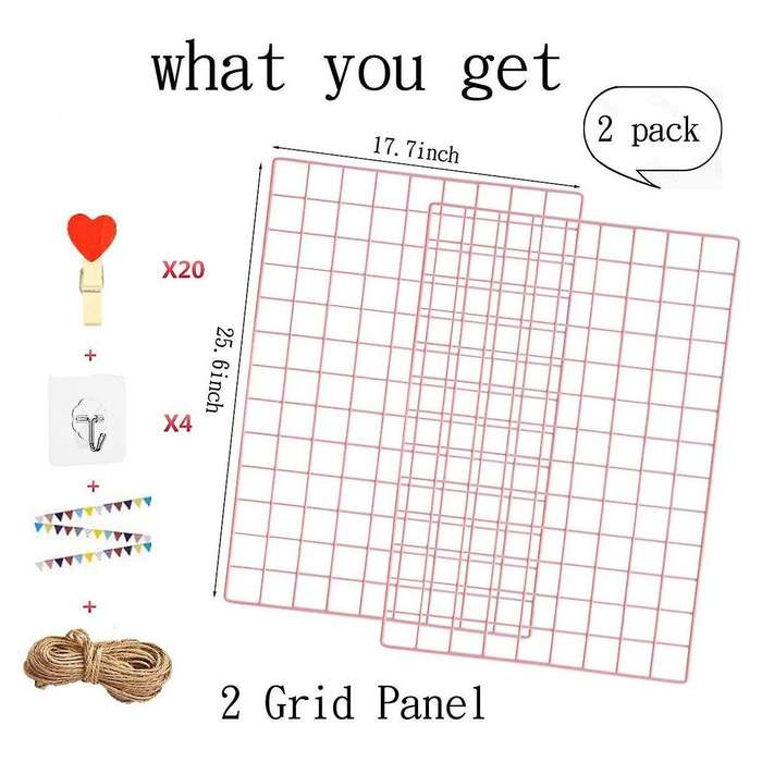 2 Pack Grid Wall Panels Metal Wire Wall Deco Hanging Picture Multifunction Photo Hanging Display Wal
