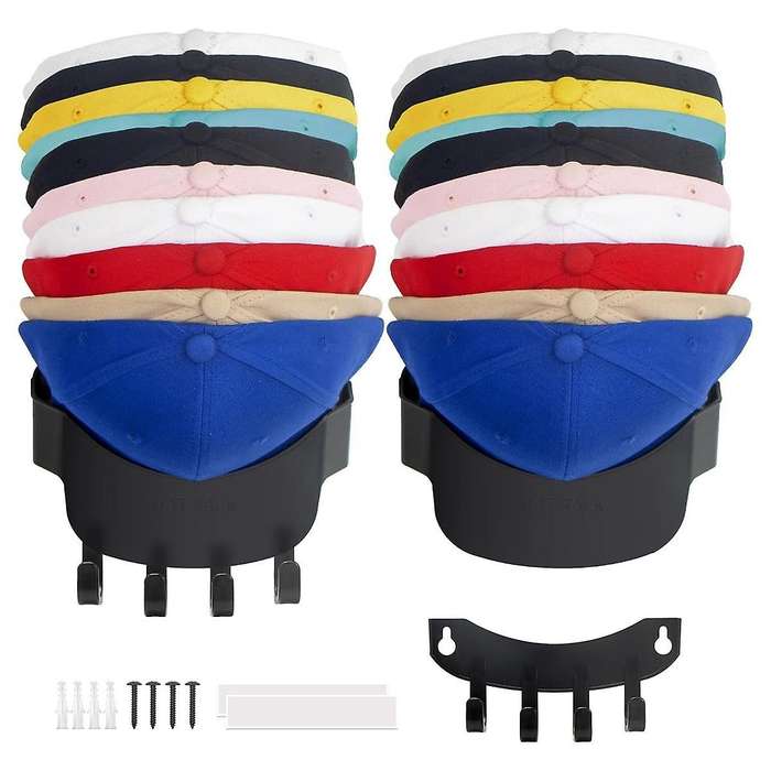 2 Pack Hat Rack for Wall, Hat Organizer for Baseball Caps, 2 In 1 Hat Racks for Baseball Caps with H