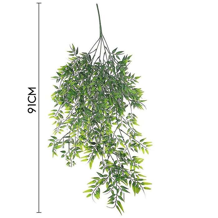 2 Pack Hanging Artificial Plants Bamboo Faux Hanging Bamboo Leaves Weeping Drooping Plant for Indoor