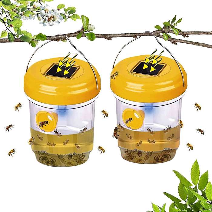 2 Pack Solar Trap Outdoor Hanging, Cather Hanging with Light for Yellow Jackets,hornets,bee, Traps