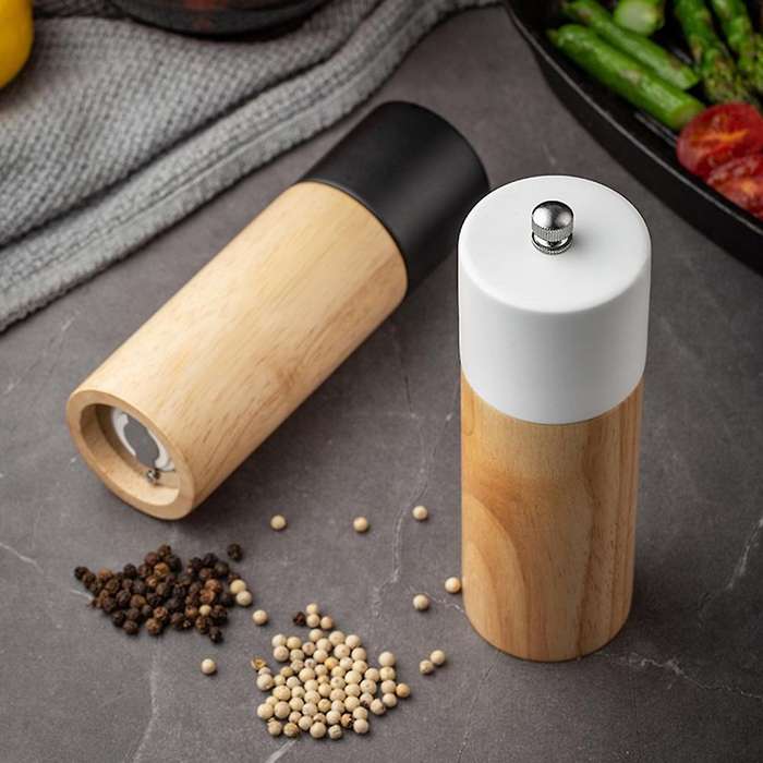 2 Pack Wooden Salt and Pepper Mill Spice Nuts Mills Handheld Seasoning Grinder Bottle Cooking Home
