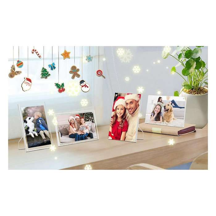 2 Packs 5x7 Inch Acrylic Picture Frames with Stand, Clear Magnetic Photo Frame, Frameless Tabletop