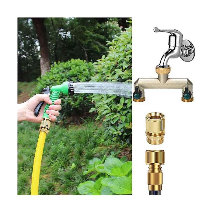 2 Path Valve for Garden Kitchen Tap, Brass Water Distributor Twice with A Ball Tap, European Standa