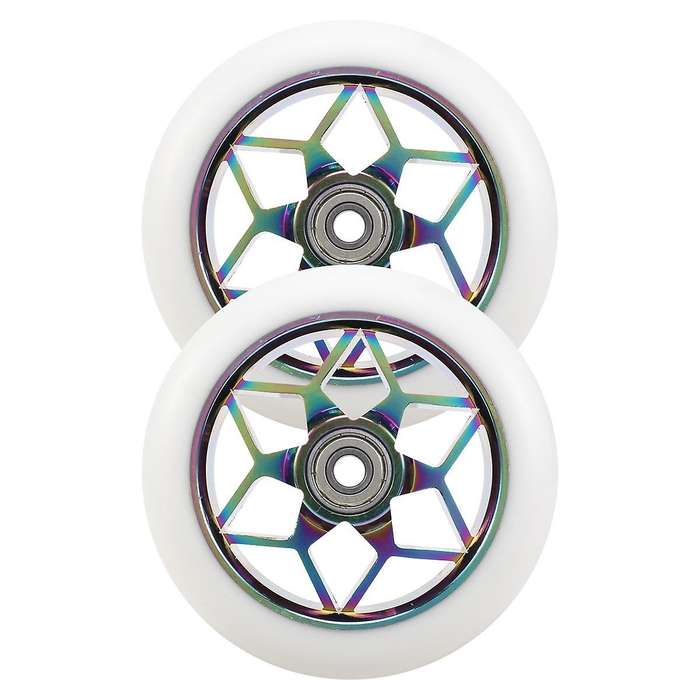 2 Pcs 110mm Scooter Wheels Colorful Pu Wheels Thick Stunt Car Wheels with Bearings(White)