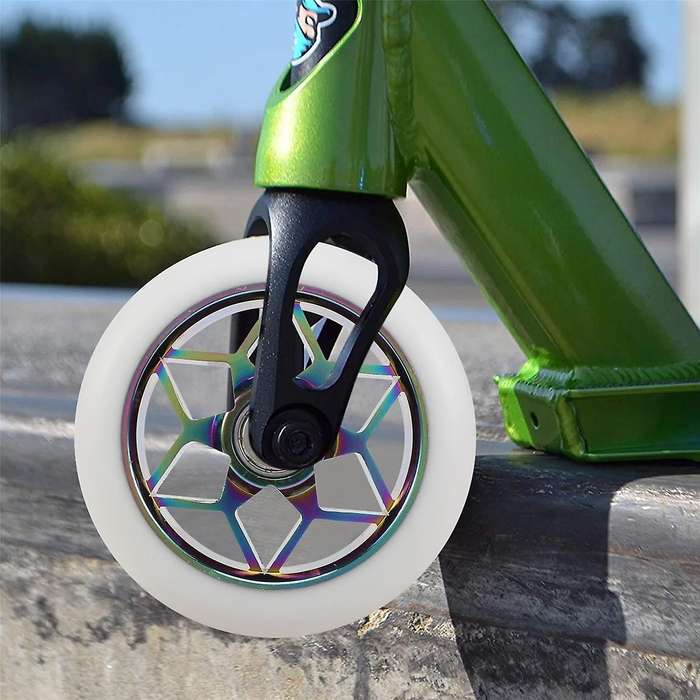 2 Pcs 110mm Scooter Wheels Colorful Pu Wheels Thick Stunt Car Wheels with Bearings(White)