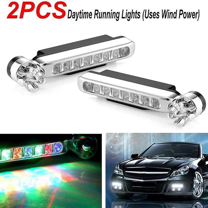 2 Pcs 8 LED Waterproof Wind Energy Powered Car Exterior Daytime Light Fog Lamp Running Light for Mot
