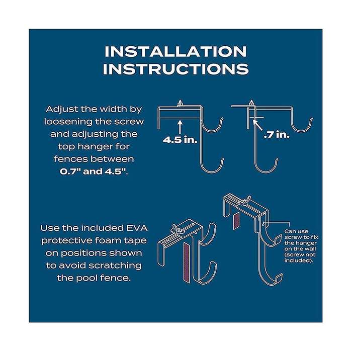 2 Pcs Adjustable Aluminum Pool Pole Hanger,for Pool Poles,fence Hooks for Pool Equipment, Pool Skim