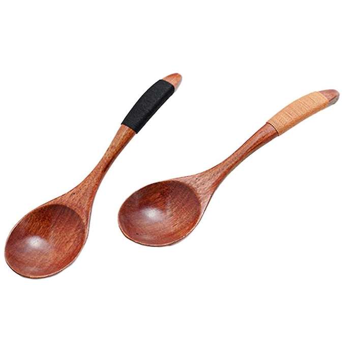 2 Pcs Anti-Scalding Household Wooden Tableware Japanese Curved Wooden Oval Spoon Soup Spoon Seasonin