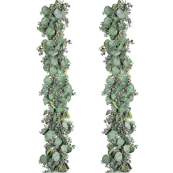 2 Pcs Artificial Eucalyptus Leaves Garland, 6.5Ft Greenery Frosted Vine for Wedding Table Runner Man