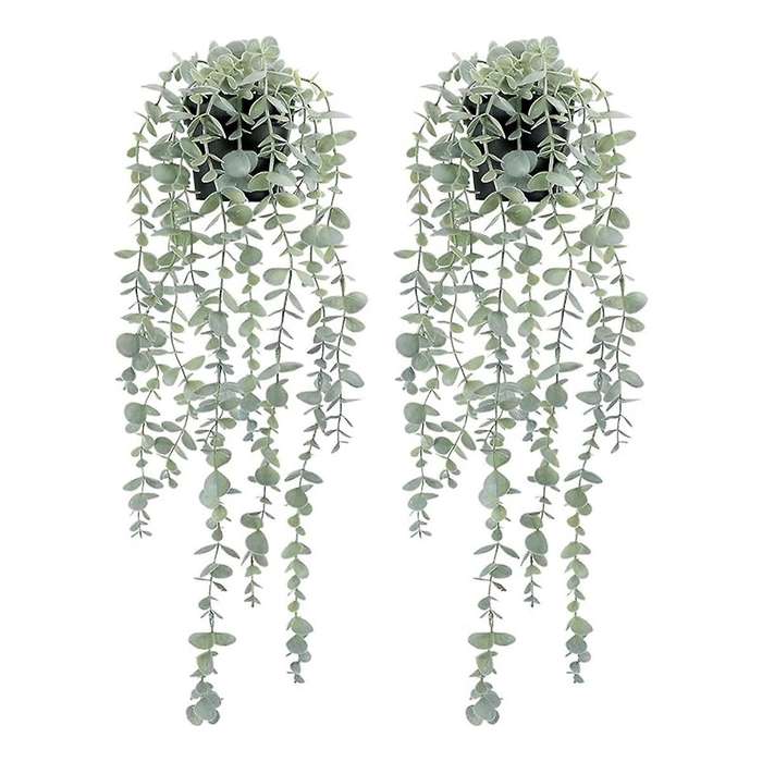 2 Pcs Artificial Hanging Plants Potted Eucalyptus Hanging Plant for Wall Room Home Patio Indoor Outd